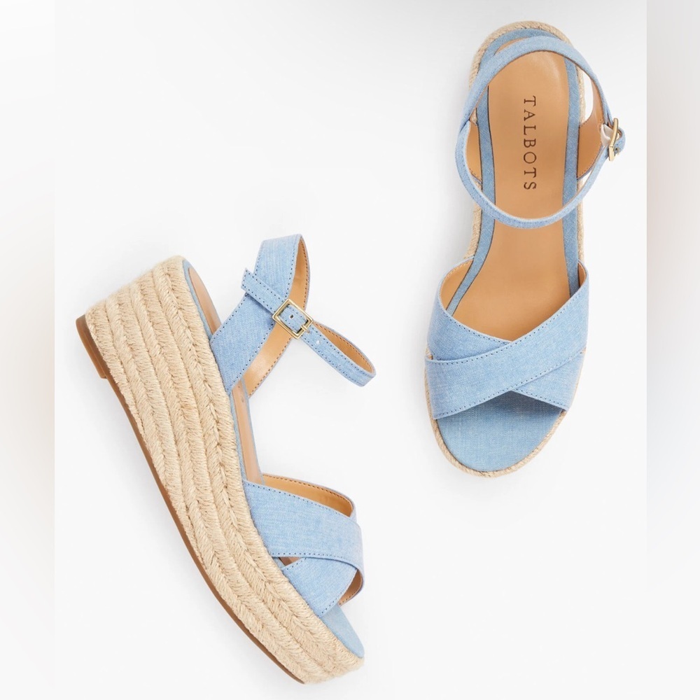 Talbots NATALIE CANVAS PLATFORM WEDGE SANDALS - CHAMBRAY Womens 10